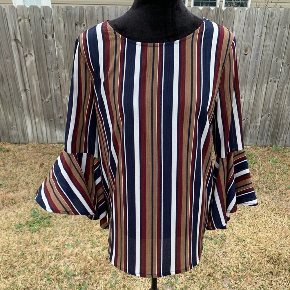 SHE + SKY Striped Retro Bell Sleeve Top S